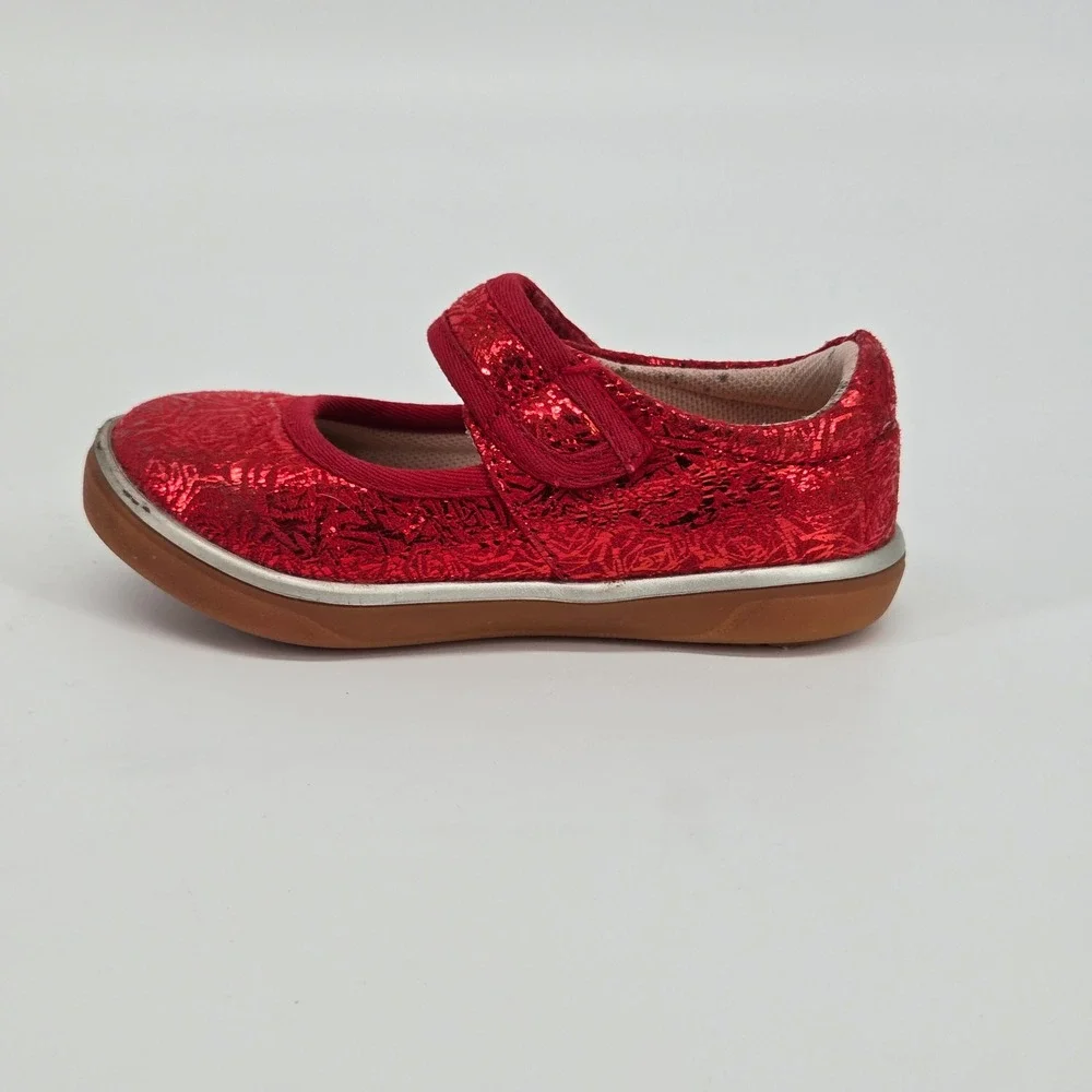 Livie Luca Toddler Girls 6 Red Metallic Foil Rose Mary Jane Shoes Festive Casual